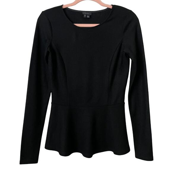 Theory Top Womens Small Black 100% Wool Peplum Knit Minimalist Quiet Luxury - Picture 1 of 11